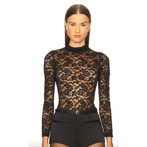 NWOT Stems Lace Mock Neck Bodysuit in Black, Small